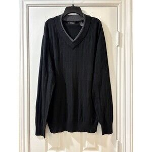 Parc 81 mens Vintage V Neck Pullover Sweater size Large Black Wool Cashmere Knit